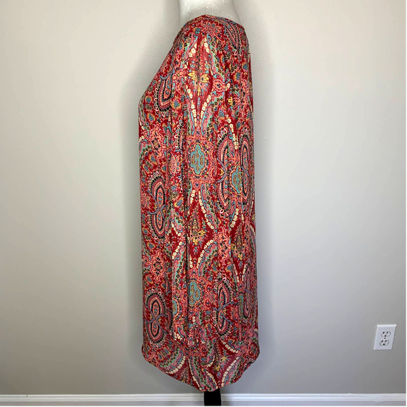 Fire Los Angeles Red Patterned Bell Sleeve Shift Dress L NEW - Picture 5 of 7